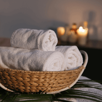 Towel basket in one of the city hotels with spa (Barcelona, Spain)