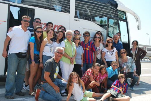 Family during a private minibus hire in Barcelona, Spain