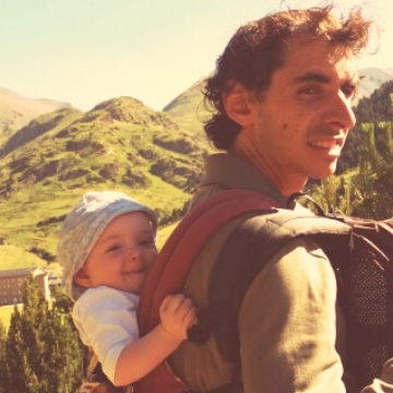 Father and baby Hiking Catalonia Spain