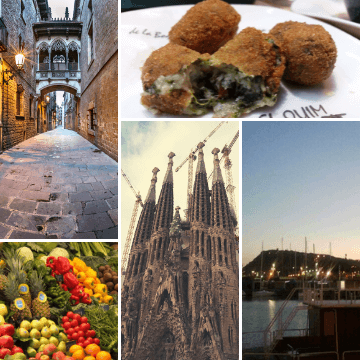 Collage with things to do in one day Barcelona Spain