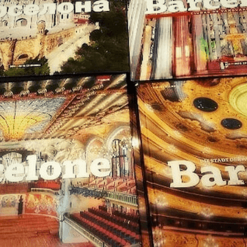 Barcelona coffee table books displayed in a giftshop