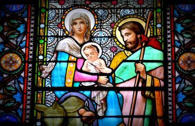 Stained Glass of the Holy Family in the Montserrat Monastery