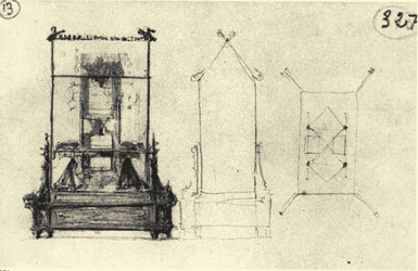 Sketch of the cabinet Gaudi designed for a globes shop