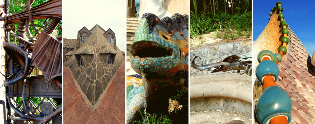 Images of Gaudi Dragons in Barcelona