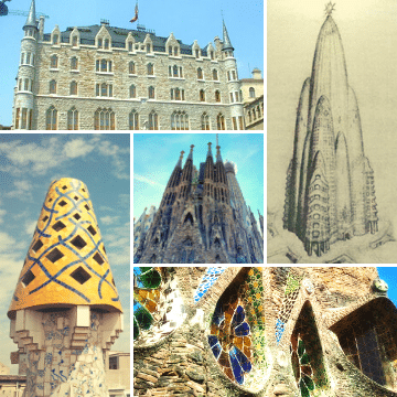 Collage of Antoni Gaudi Works in Barcelona and the rest of Spain