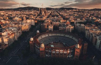 Bird eye view of the district of L'Eixample in Barcelona