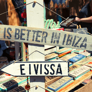 Vintage travel indications signs to get to Ibiza