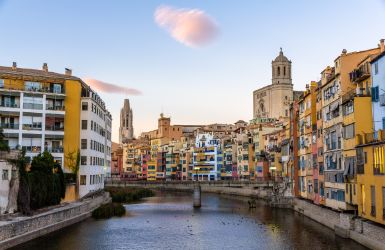 View of Girona, Spain: Cathedral and Onyar River