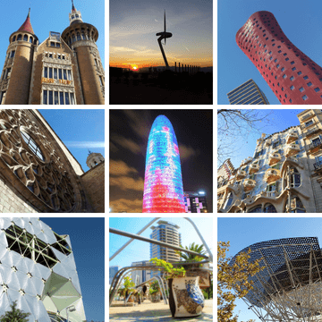Collage of buildings by the top Barcelona architects