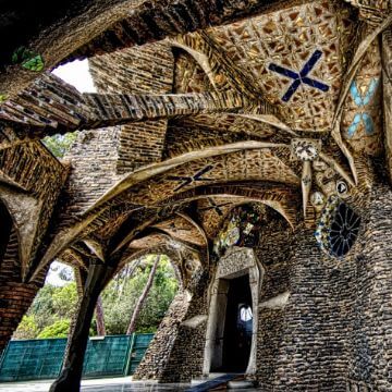 Porch of the Colonia Guell Church by Gaudi (Barcelona, Spain)
