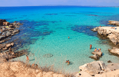 Beach in Formentera, one of the islands in Barcelona sailing distance