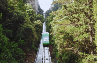 Funicular seen while hiking in Montserrat, Spain