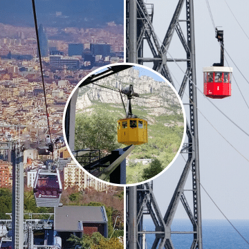 Collage of all the cable cars in Barcelona: